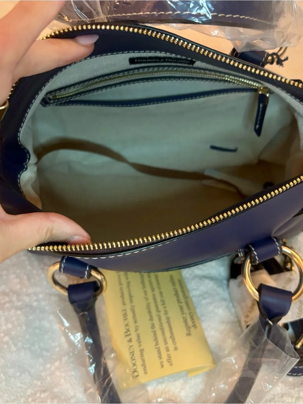 Dooney & Bourke Royal Blue Leather Satchel with Gold Hardware - Picture 5 of 5